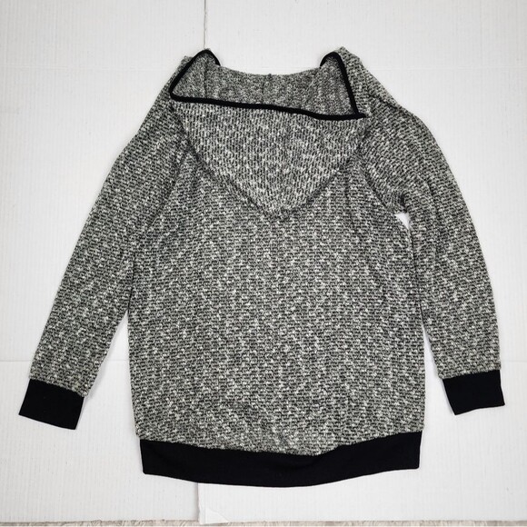 Bobeau Knit Hooded Sweater Sage Green Black Trim Semi-sheer Size M - Picture 4 of 16